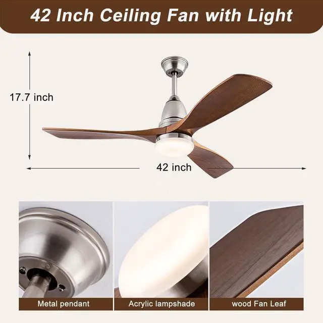 Alt view image 2 of 7 - Ceiling Fans with Lights 42 inch Nickel Color Ceiling Fan with Lights and Remote LED Ceiling Fan Dimmable 3-Color Temperatures 6-Speed, Quiet Modern Ceiling Fan for Bedroom Indoor/Outdoor Use