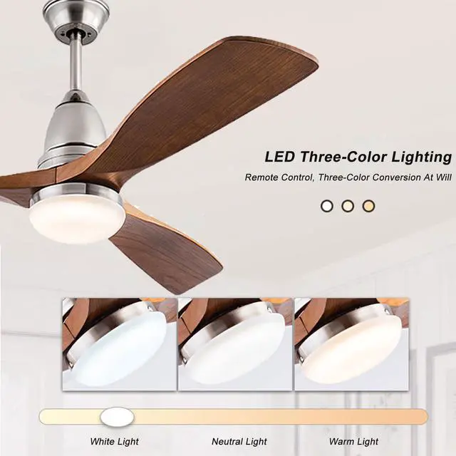 Alt view image 3 of 7 - Ceiling Fans with Lights 42 inch Nickel Color Ceiling Fan with Lights and Remote LED Ceiling Fan Dimmable 3-Color Temperatures 6-Speed, Quiet Modern Ceiling Fan for Bedroom Indoor/Outdoor Use