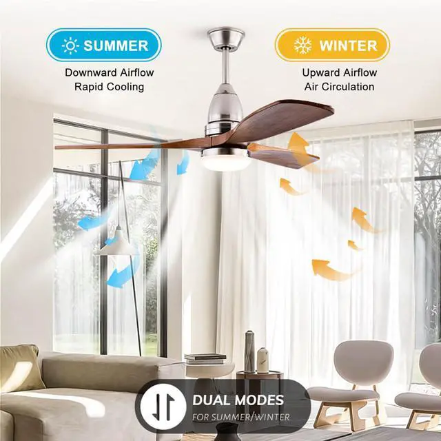 Alt view image 4 of 7 - Ceiling Fans with Lights 42 inch Nickel Color Ceiling Fan with Lights and Remote LED Ceiling Fan Dimmable 3-Color Temperatures 6-Speed, Quiet Modern Ceiling Fan for Bedroom Indoor/Outdoor Use