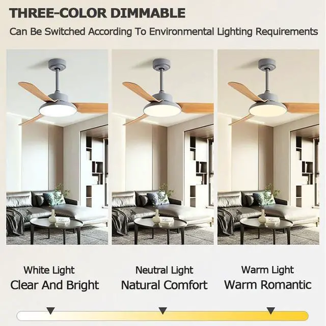 Alt view image 5 of 7 - Modern 3 Color Ceiling Fan with Lights Mute Flush Mount Ceiling Fan Light Low Profile 45 Inch Ceiling Fan for Bedroom LED Ceiling Fans with Lights and Remote Outdoor Ceiling Fans for Patios