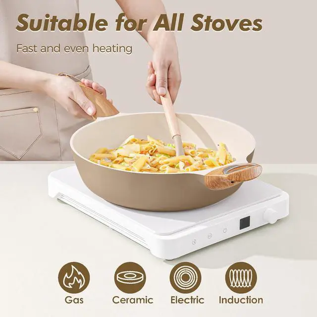 Alt view image 5 of 7 - Ceramic Cookware Sets, Pots and Pans Set Nonstick, 20-Piece Induction Cookware, Non-toxic Healthy Non Stick Kitchen Cooking Set with Stay-Cool Handles, PFAS PTFE PFOA PFOS Free