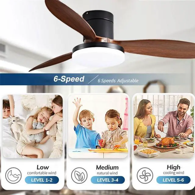 Alt view image 3 of 7 - Flush Mount 42 inch Ceiling Fan with Lights, Low Profile Ceiling Fan with Light and Remote, Reversible Quiet DC Motor, 6 Speed, Dimmable Modern Ceiling Fans for Bedroom/Farmhouse/Patio/Indoor