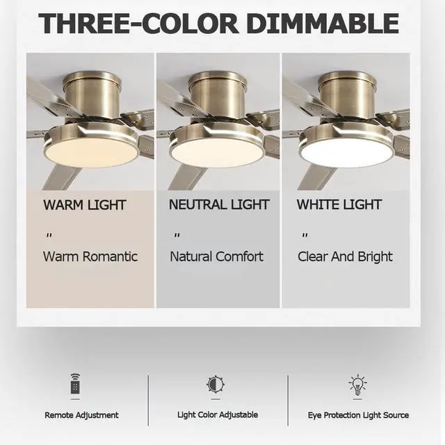 Alt view image 4 of 7 - Antique Ceiling Fan with Lights Stainless Steel Flush Mount Ceiling Fan 42 Inch Low Profile Remote Ceiling Fan Light LED Mute Ceiling Fans with Lights for Bedroom