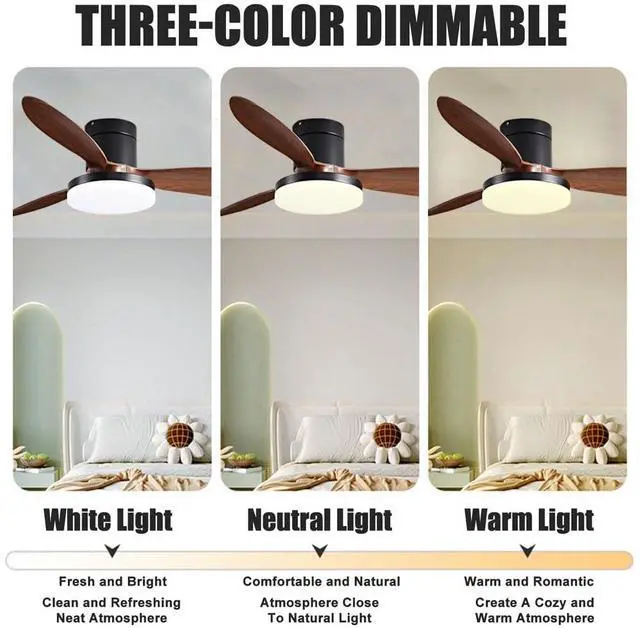 Alt view image 5 of 7 - Flush Mount 42 inch Ceiling Fan with Lights, Low Profile Ceiling Fan with Light and Remote, Reversible Quiet DC Motor, 6 Speed, Dimmable Modern Ceiling Fans for Bedroom/Farmhouse/Patio/Indoor