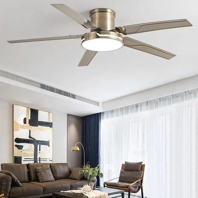 Alt view image 3 of 7 - Antique Ceiling Fan with Lights Stainless Steel Flush Mount Ceiling Fan 42 Inch Low Profile Remote Ceiling Fan Light LED Mute Ceiling Fans with Lights for Bedroom
