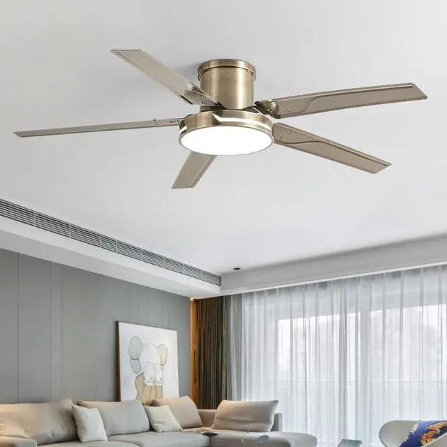 Alt view image 2 of 7 - Antique Ceiling Fan with Lights Stainless Steel Flush Mount Ceiling Fan 42 Inch Low Profile Remote Ceiling Fan Light LED Mute Ceiling Fans with Lights for Bedroom