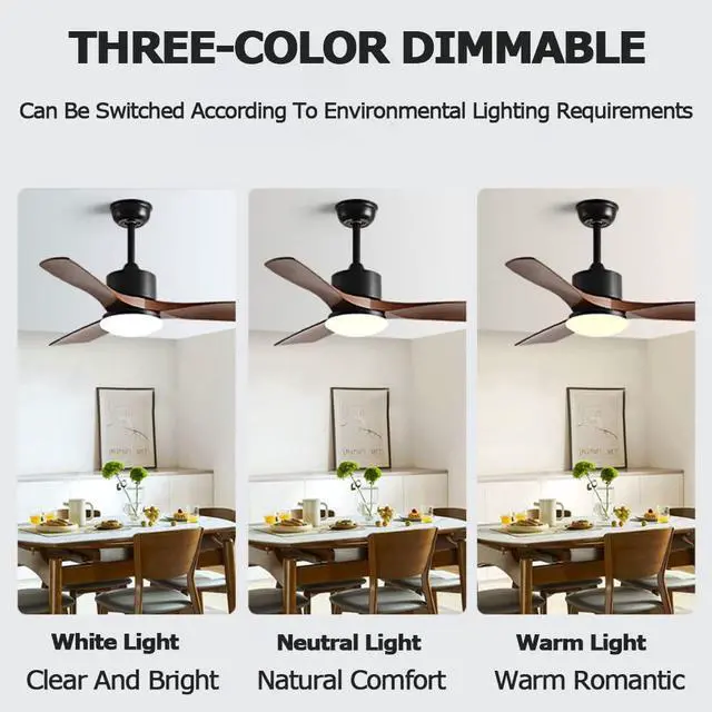 Alt view image 4 of 7 - 36 Inch Ceiling Fans with Lights and Remote Imitation Wood Small Ceiling Fan with Light Modern Simple Low Profile Ceiling Fan with Light 6 Speed 3 Color Mute Fan Light