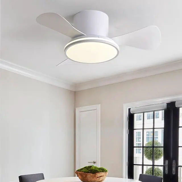 Alt view image 2 of 7 - 28 inch Ceiling Fan with Lights Modern Low Profile Flush Mount Ceiling Fan with Lights and Remote, Reversible Quiet DC Motor, 6 Speed, Dimmable, for Kitchen Bedroom Dining room Patio