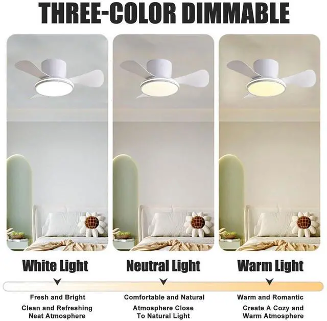 Alt view image 3 of 7 - 28 inch Ceiling Fan with Lights Modern Low Profile Flush Mount Ceiling Fan with Lights and Remote, Reversible Quiet DC Motor, 6 Speed, Dimmable, for Kitchen Bedroom Dining room Patio