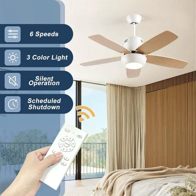 Alt view image 5 of 7 - Modern Ceiling Fan With Light and Remote 42 inch Indoor/Outdoor Ceiling Fans with Lights Reversible DC Motors, 3CCT Dimmable Timer Noiseless Ceiling Fans for Bedroom Living Room Patio
