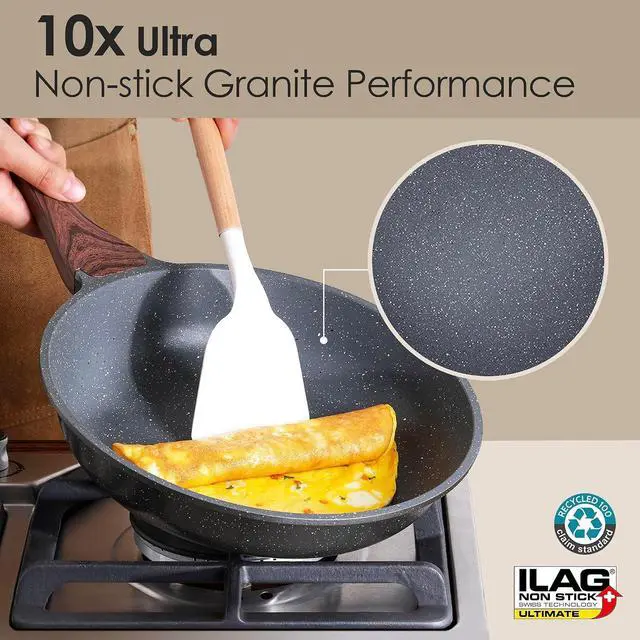 Alt view image 3 of 7 - 23 PCS Nonstick Granite Cookware Set, PFOA/PFOS Free, Induction | Non Toxic Pots and Pans, Healthy Kitchen & Home Cooking Set with Stay-Cool Handles, Silicone Tools and Pot Protectors, Gray