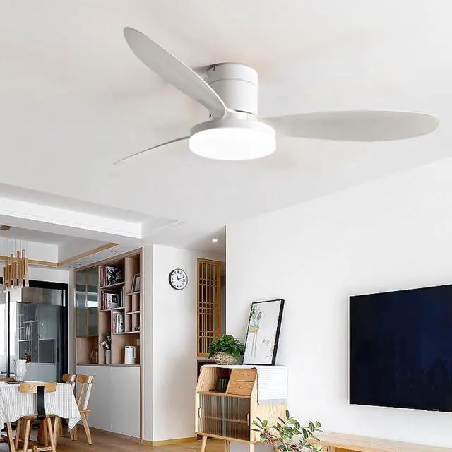 Alt view image 2 of 7 - Flush Mount 42 inch Ceiling Fan with Lights, Low Profile Ceiling Fan with Light and Remote, Reversible Quiet DC Motor, 6 Speed, Dimmable Modern Ceiling Fans for Bedroom/Farmhouse/Patio/Indoor