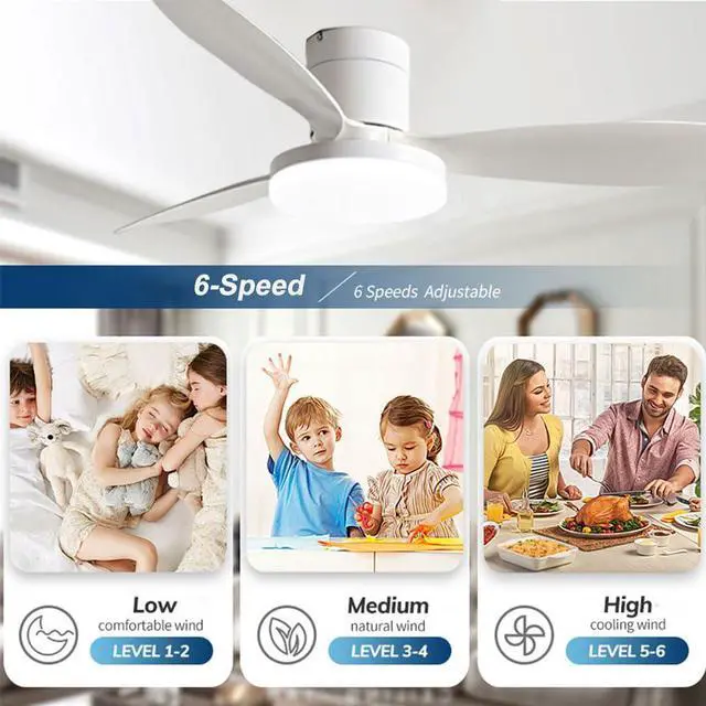 Alt view image 3 of 7 - Flush Mount 42 inch Ceiling Fan with Lights, Low Profile Ceiling Fan with Light and Remote, Reversible Quiet DC Motor, 6 Speed, Dimmable Modern Ceiling Fans for Bedroom/Farmhouse/Patio/Indoor