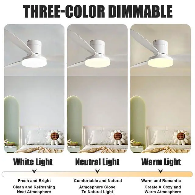 Alt view image 5 of 7 - Flush Mount 42 inch Ceiling Fan with Lights, Low Profile Ceiling Fan with Light and Remote, Reversible Quiet DC Motor, 6 Speed, Dimmable Modern Ceiling Fans for Bedroom/Farmhouse/Patio/Indoor