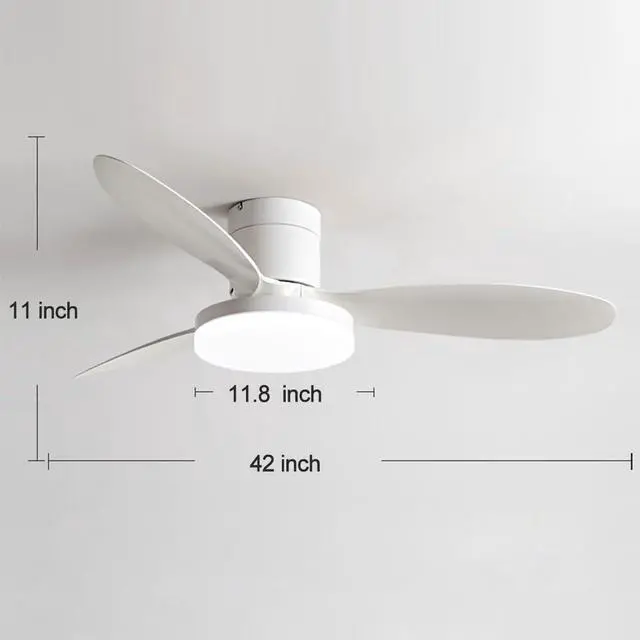 Alt view image 7 of 7 - Flush Mount 42 inch Ceiling Fan with Lights, Low Profile Ceiling Fan with Light and Remote, Reversible Quiet DC Motor, 6 Speed, Dimmable Modern Ceiling Fans for Bedroom/Farmhouse/Patio/Indoor