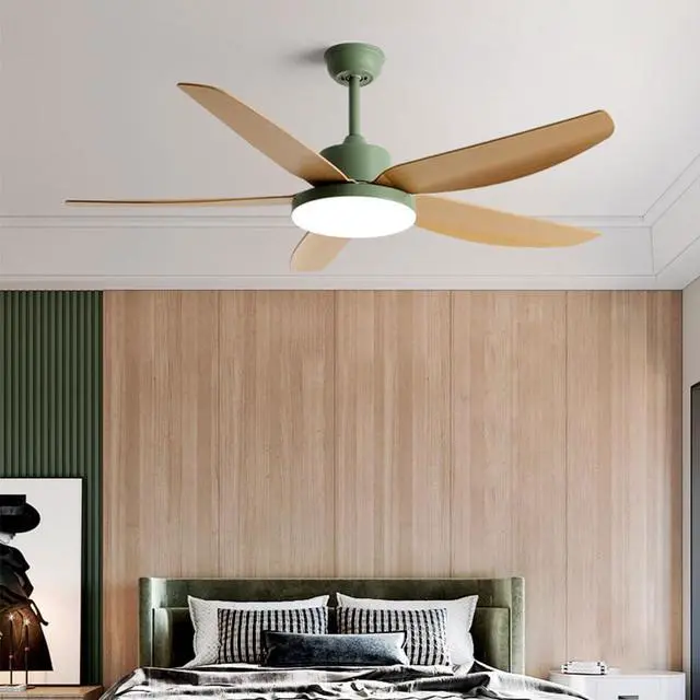 Alt view image 2 of 7 - 42 Inch Simple LED Ceiling Fan with Lights - 3 Color, 5-Blade, Flush Mount, Imitation Wood for Bedroom & Kitchen