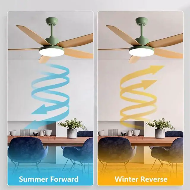 Alt view image 5 of 7 - 42 Inch Simple LED Ceiling Fan with Lights - 3 Color, 5-Blade, Flush Mount, Imitation Wood for Bedroom & Kitchen