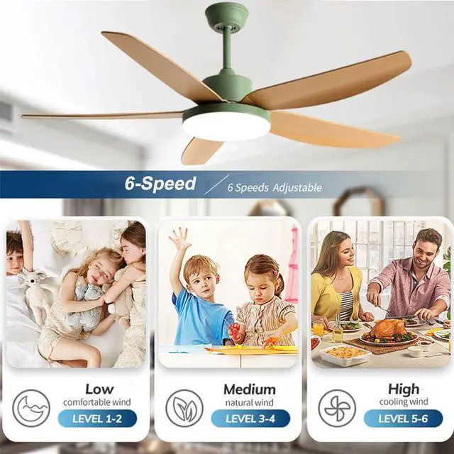 Alt view image 4 of 7 - 42 Inch Simple LED Ceiling Fan with Lights - 3 Color, 5-Blade, Flush Mount, Imitation Wood for Bedroom & Kitchen