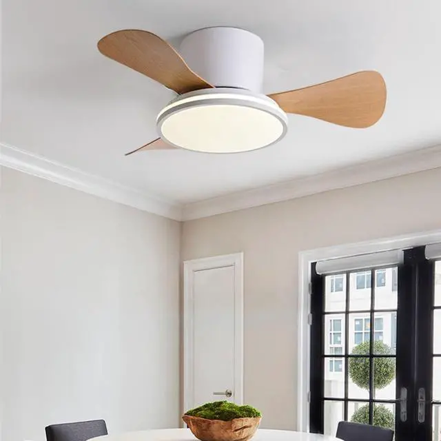 Alt view image 2 of 7 - 28 inch Ceiling Fan with Lights Modern Low Profile Flush Mount Ceiling Fan with Lights and Remote, Reversible Quiet DC Motor, 6 Speed, Dimmable, for Kitchen Bedroom Dining room Patio