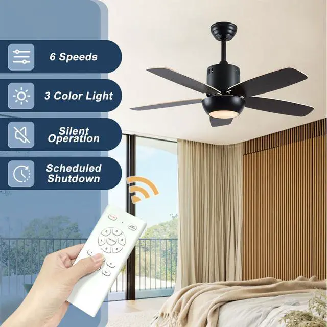 Alt view image 3 of 4 - Modern Ceiling Fan With Light and Remote 42 inch Indoor/Outdoor Ceiling Fans with Lights Reversible DC Motors, 3CCT Dimmable Timer Noiseless Ceiling Fans for Bedroom Living Room Patio