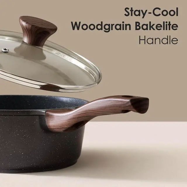 Alt view image 5 of 7 - 23 PCS Nonstick Granite Cookware Set, PFOA/PFOS Free, Induction | Non Toxic Pots and Pans, Healthy Kitchen & Home Cooking Set with Stay-Cool Handles, Silicone Tools and Pot Protectors, Gray