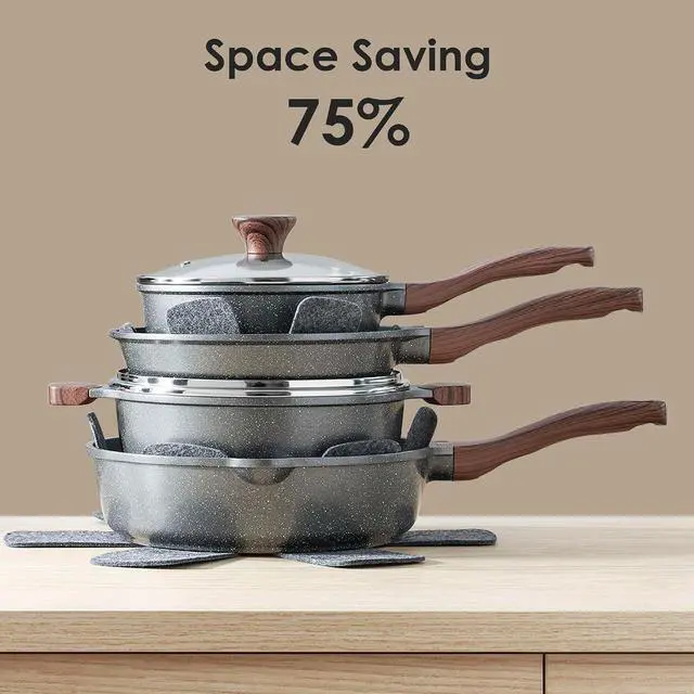 Alt view image 7 of 7 - 23 PCS Nonstick Granite Cookware Set, PFOA/PFOS Free, Induction | Non Toxic Pots and Pans, Healthy Kitchen & Home Cooking Set with Stay-Cool Handles, Silicone Tools and Pot Protectors, Gray