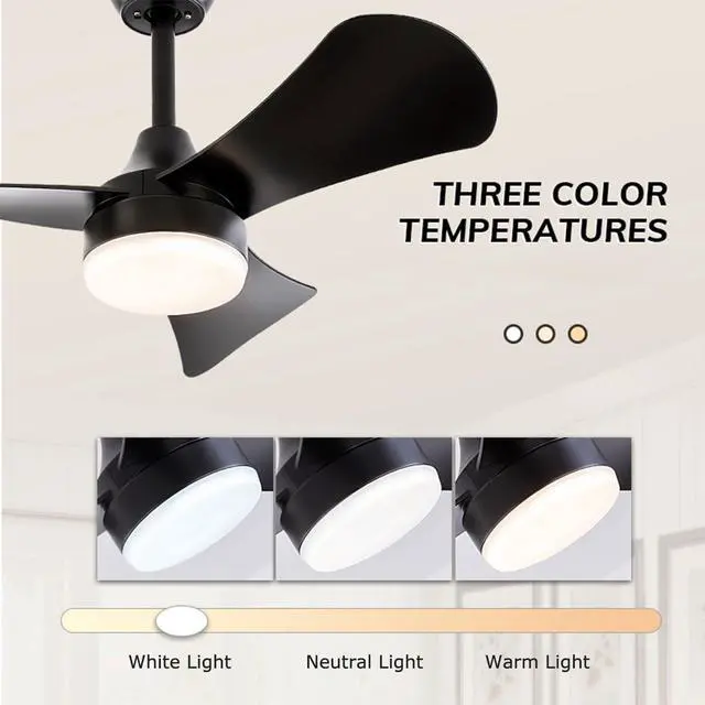 Alt view image 2 of 7 - 30 inch Ceiling Fans with Lights Modern Remote Control Quiet Ceiling Fans with Lights Dimmable 3 Color LED,6 Speed Reversible DC Motor,3 Blades Ceiling Fan for Bedroom Living Room