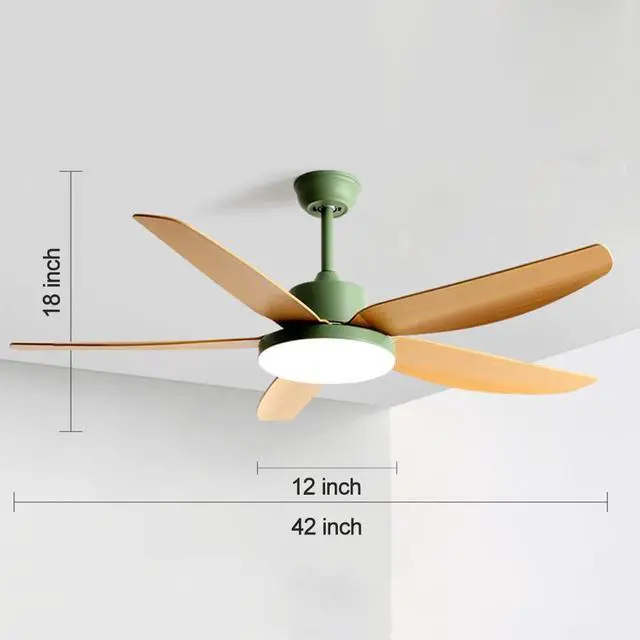 Alt view image 7 of 7 - 42 Inch Simple LED Ceiling Fan with Lights - 3 Color, 5-Blade, Flush Mount, Imitation Wood for Bedroom & Kitchen