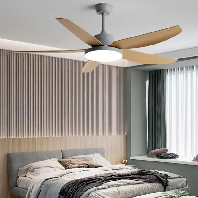 Alt view image 2 of 7 - 42 Inch Simple LED Ceiling Fan with Lights - 3 Color, 5-Blade, Flush Mount, Imitation Wood for Bedroom & Kitchen