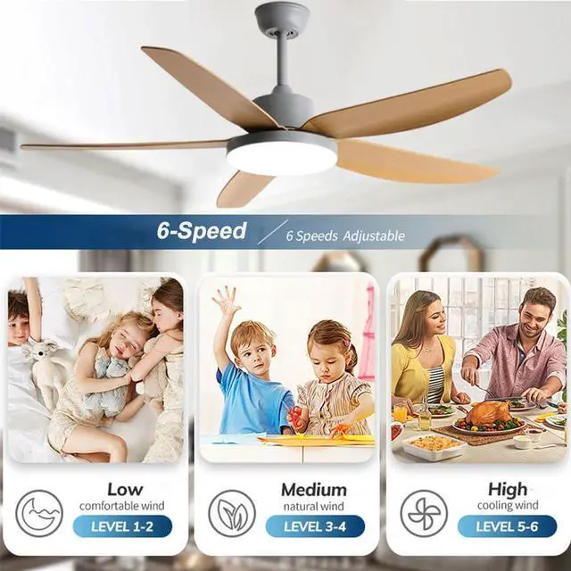 Alt view image 4 of 7 - 42 Inch Simple LED Ceiling Fan with Lights - 3 Color, 5-Blade, Flush Mount, Imitation Wood for Bedroom & Kitchen