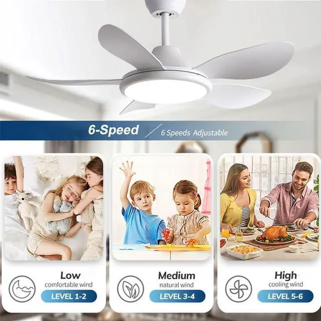 Alt view image 3 of 7 - 42 inch Ceiling Fan with Lights Modern Ceiling Fan With Lights and Remote, 3CCT 6-Speeds Quiet DC Moto, Indoor Low Profile Ceiling Fan for Living Room,Indoor/Outdoor Use