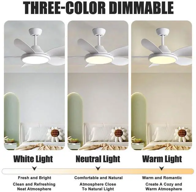 Alt view image 5 of 7 - 42 inch Ceiling Fan with Lights Modern Ceiling Fan With Lights and Remote, 3CCT 6-Speeds Quiet DC Moto, Indoor Low Profile Ceiling Fan for Living Room,Indoor/Outdoor Use
