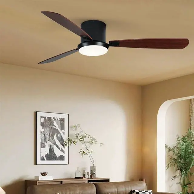Alt view image 2 of 7 - Flush Mount Ceiling Fan with Lights and Remote, 32 inch Low Profile Indoor Ceiling Fan with Lights, LED Dimmable 6 Speeds DC Reversible Modern Ceiling Fan for Bedroom