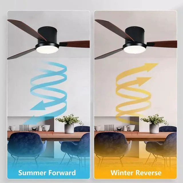 Alt view image 3 of 7 - Flush Mount Ceiling Fan with Lights and Remote, 32 inch Low Profile Indoor Ceiling Fan with Lights, LED Dimmable 6 Speeds DC Reversible Modern Ceiling Fan for Bedroom