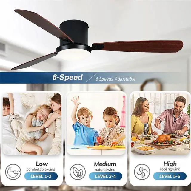 Alt view image 5 of 7 - Flush Mount Ceiling Fan with Lights and Remote, 32 inch Low Profile Indoor Ceiling Fan with Lights, LED Dimmable 6 Speeds DC Reversible Modern Ceiling Fan for Bedroom
