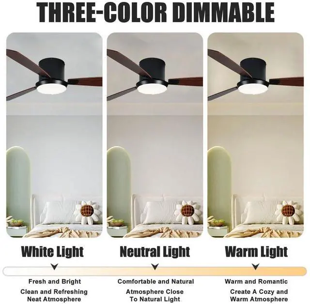 Alt view image 4 of 7 - Flush Mount Ceiling Fan with Lights and Remote, 32 inch Low Profile Indoor Ceiling Fan with Lights, LED Dimmable 6 Speeds DC Reversible Modern Ceiling Fan for Bedroom