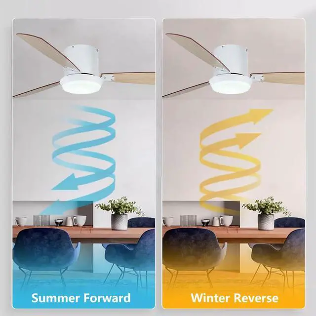 Alt view image 3 of 7 - Flush Mount Ceiling Fan with Lights and Remote, 32 inch Low Profile Indoor Ceiling Fan with Lights, LED Dimmable 6 Speeds DC Reversible Modern Ceiling Fan for Bedroom