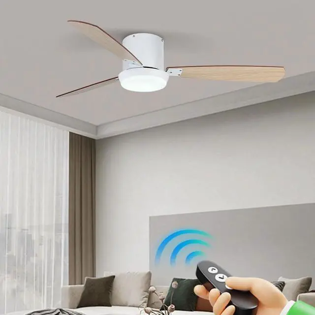 Alt view image 2 of 7 - Flush Mount Ceiling Fan with Lights and Remote, 32 inch Low Profile Indoor Ceiling Fan with Lights, LED Dimmable 6 Speeds DC Reversible Modern Ceiling Fan for Bedroom