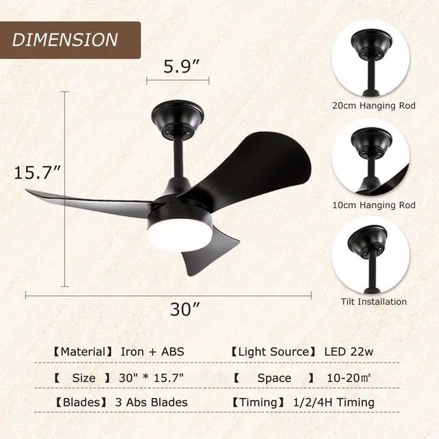 Alt view image 4 of 4 - 30 inch Ceiling Fans with Lights Modern Remote Control Quiet Ceiling Fans with Lights Dimmable 3 Color LED,6 Speed Reversible DC Motor,3 Blades Ceiling Fan for Bedroom Living Room