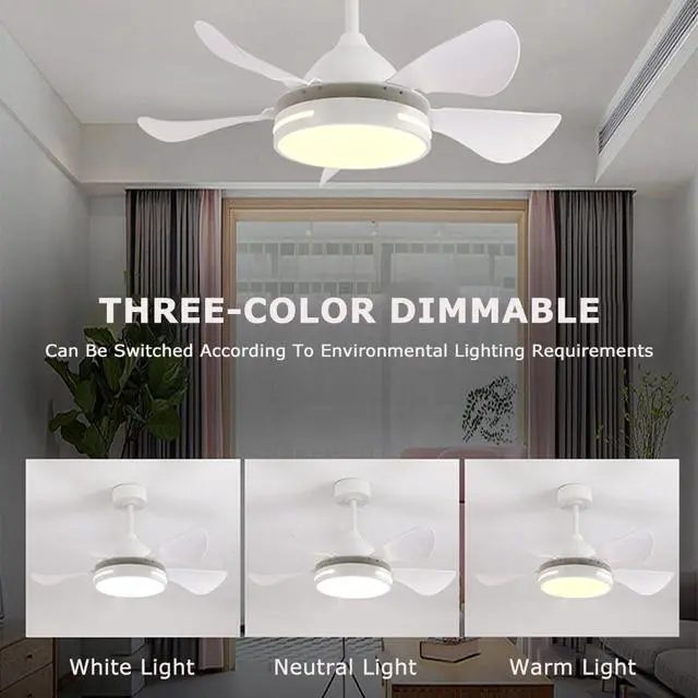 Alt view image 5 of 7 - Simple Indoor Ceiling Fan with Lights Low Profile 36 Inch Ceiling Fan Light LED 3 Color Dimmable Remote Ceiling Fan Mute Ceiling Fans with Light for Bedroom Living Room