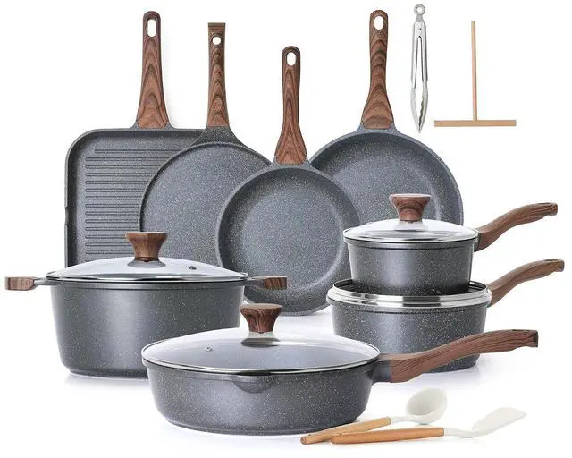 Main image of 23 PCS Nonstick Granite Cookware Set, PFOA/PFOS Free, Induction | Large Capacity Non Toxic Pots and Pans, Healthy Kitchen Cooking Set With Stay-Cool Handles, Gray