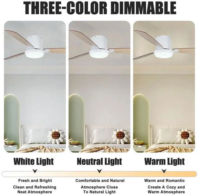 Alt view image 4 of 7 - Flush Mount Ceiling Fan with Lights and Remote, 32 inch Low Profile Indoor Ceiling Fan with Lights, LED Dimmable 6 Speeds DC Reversible Modern Ceiling Fan for Bedroom