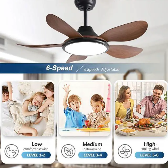 Alt view image 3 of 7 - 42 inch Ceiling Fan with Lights Modern Ceiling Fan With Lights and Remote, 3CCT 6-Speeds Quiet DC Moto, Indoor Low Profile Ceiling Fan for Living Room,Indoor/Outdoor Use