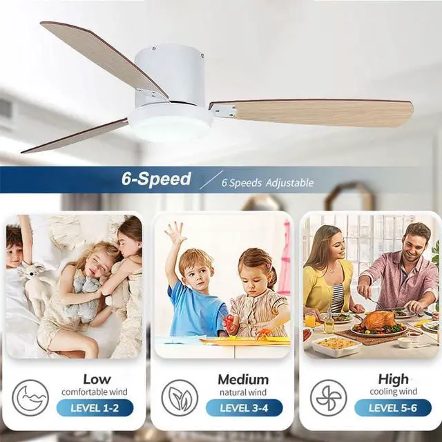 Alt view image 5 of 7 - Flush Mount Ceiling Fan with Lights and Remote, 32 inch Low Profile Indoor Ceiling Fan with Lights, LED Dimmable 6 Speeds DC Reversible Modern Ceiling Fan for Bedroom