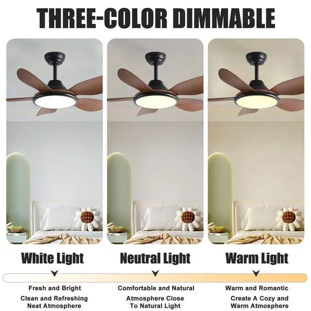 Alt view image 5 of 7 - 42 inch Ceiling Fan with Lights Modern Ceiling Fan With Lights and Remote, 3CCT 6-Speeds Quiet DC Moto, Indoor Low Profile Ceiling Fan for Living Room,Indoor/Outdoor Use