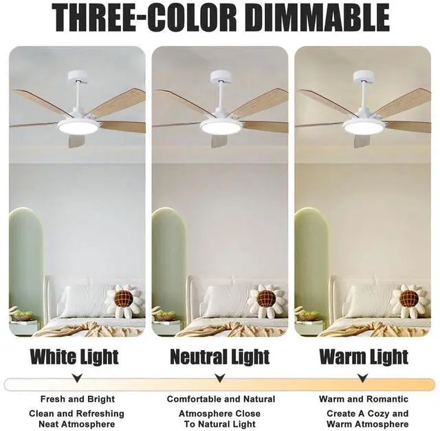 Alt view image 4 of 7 - Modern Ceiling Fan with Lights, 32 inch Dimmable LED Ceiling Fan with Lights and Remote, Reversible DC Motor, 6 Speed, Mute Ceiling Fan for Living Room Bedroom Farmhouse Patio