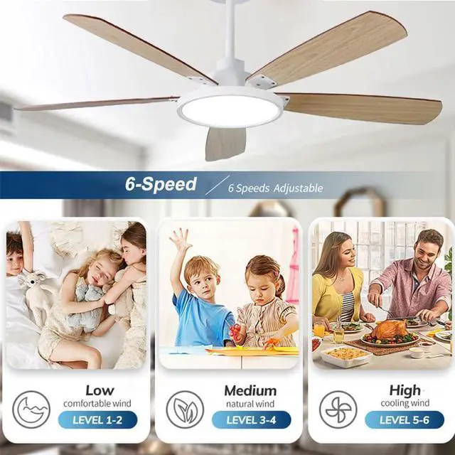 Alt view image 3 of 7 - Modern Ceiling Fan with Lights, 32 inch Dimmable LED Ceiling Fan with Lights and Remote, Reversible DC Motor, 6 Speed, Mute Ceiling Fan for Living Room Bedroom Farmhouse Patio