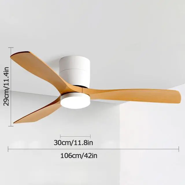 Alt view image 5 of 5 - Ceiling-Mounted Ceiling Fan with Lights 42 Inch Imitation Wood Ceiling Fan Light 5 Speed 3 Color with Remote Bedroom Ceiling Fan LED Modern Smart Ceiling Fan with Light