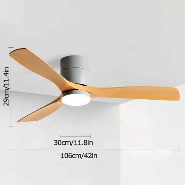 Alt view image 5 of 5 - Modern 42" L x 42" W x 11.4" H Ceiling Fan with Lights, 5 Speeds, 3 Color LED, Remote Control, Bedroom, Kitchen, Bathroom, Porch, Patio, Gray