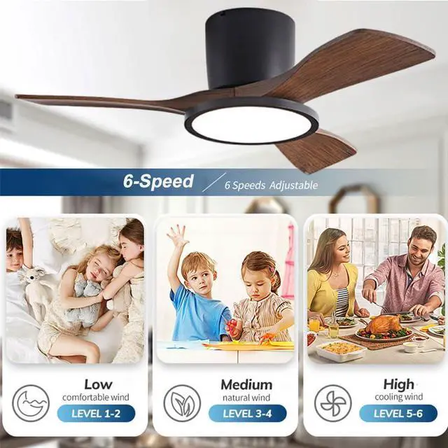 Alt view image 4 of 7 - 36 inch Ceiling Fan with Lights and Remote Small Flush Mount Indoor Ceiling Fans 6 Speed 3 Color Reversible Low Profile Ceiling Fans for Patio,Living Room,Indoor Office